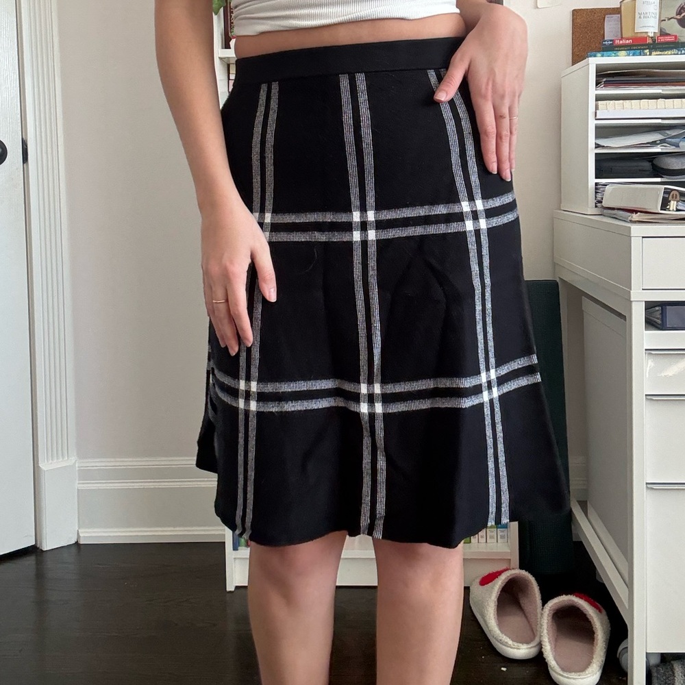Saks Fifth Avenue Black and White Plaid A-Line Skirt
